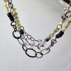 Multi-Strand Beaded Necklace - Lime Green and Purple